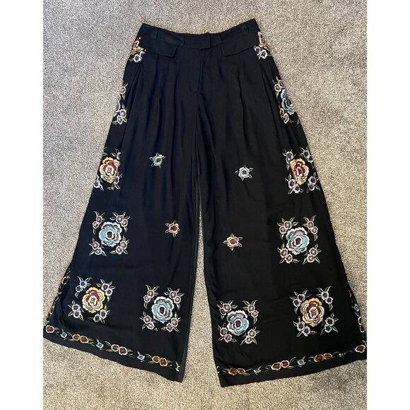 Free People Pants Wide leg Florence Embroidered Striped Boho Floral Size 8 - Picture 13 of 16